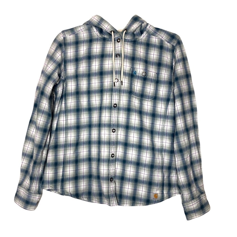 CARHARTT 100% cotton blue, gray, white, purple plaid hooded jacket - size small